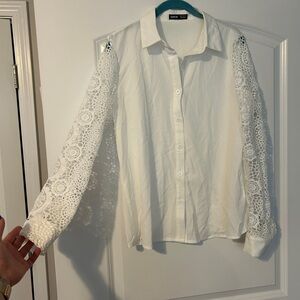 SHEIN size medium Elegant White Lace Sleeve Blouse